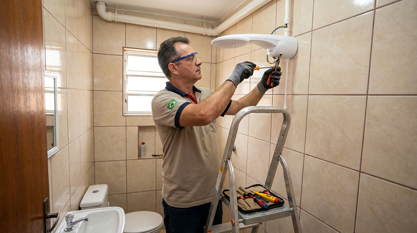 Instalação de chuveiro no banheiro em Maringá‑PR